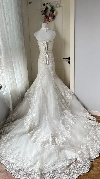 Princess Wedding Dress Mermaid Strapless Lace White Tulle With Appliques Bridal Gown RC0459