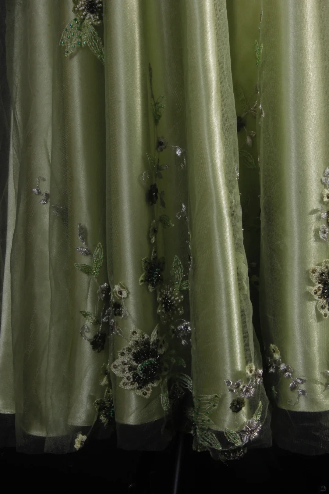 Vintage A line Spaghetti Strap Sage Green Tulle Tea Length Party Dress With Beads 1950s Retro Classy Birthday Dinner Prom Dresses AS093