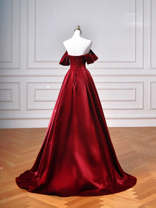 Elegant Ball Gown Off The Shoulder Burgundy Wine Red Long Formal Fancy Prom Evening Dress Dinner Outfits Party Gowns AQ093