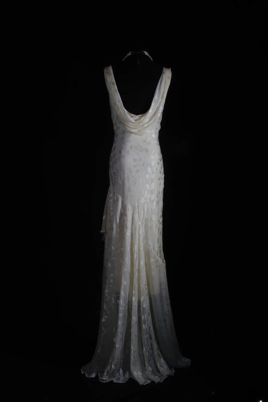 Chic Mermaid Cowl Neck White Lace High Low Chiffon With Beads Long Party Formal Women Prom Dresses AS094