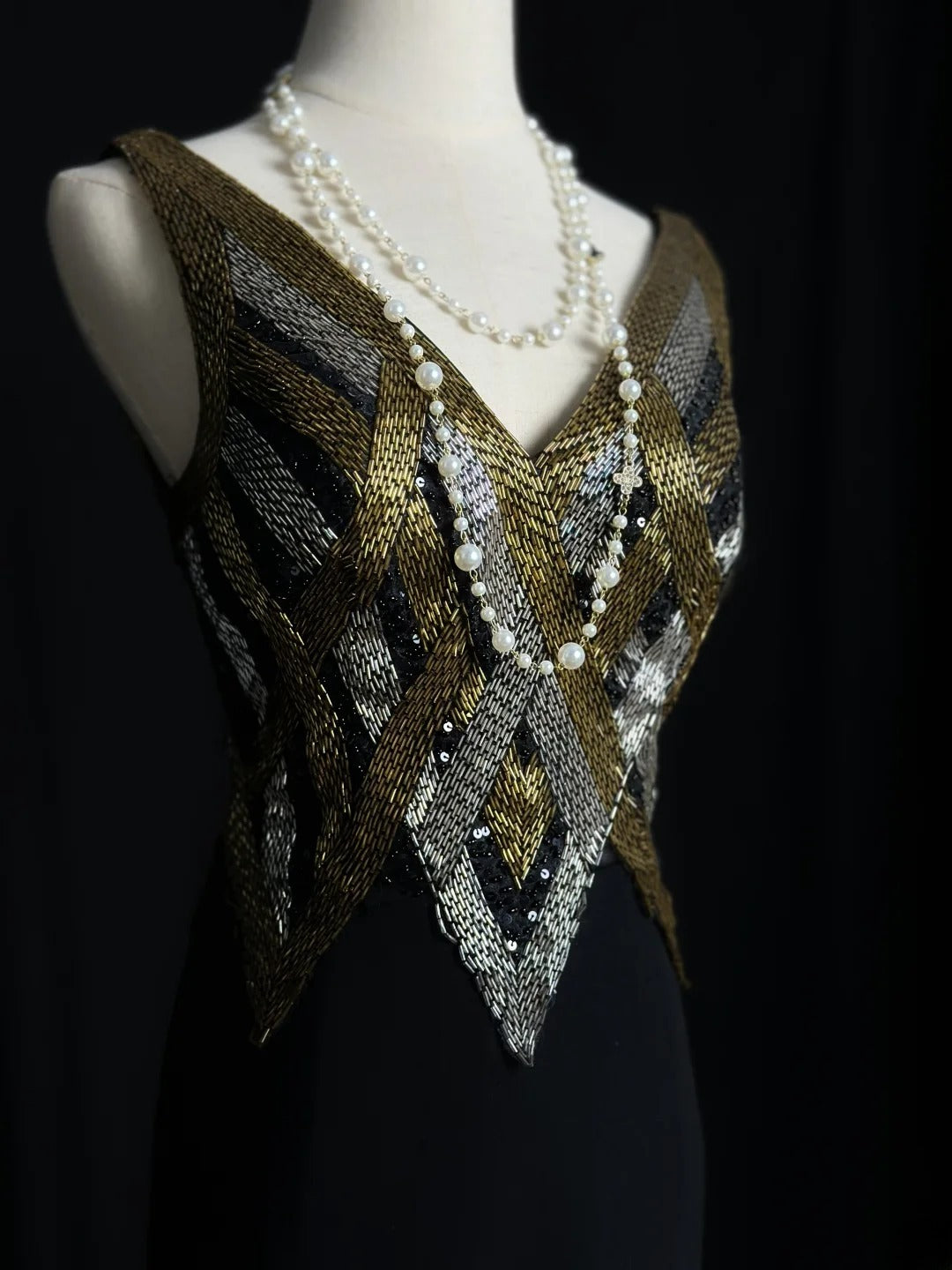 Vintage 80s Prom Dresses Mermaid V Neckline Black Chiffon With Gold Beaded Long Evening Dress Formal Outfits RB5904