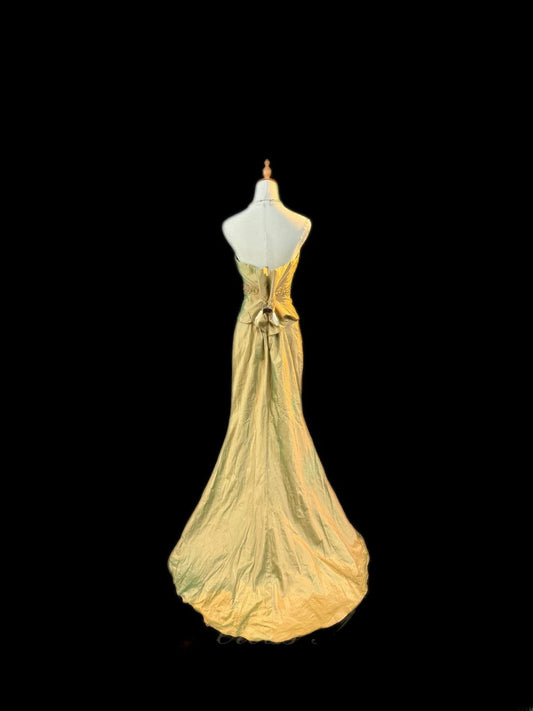 Vintage 70s Prom Dresses Mermaid Sweetheart Gold Sleeveless For Women Long Evening Formal Outfits RB3570