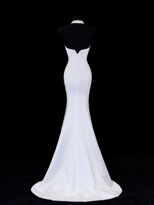 Timeless Wedding Gowns Dresses Romantic Mermaid Halter Pearls for Bride With Beadings White Petite/Plus Size Bridal Gown For Women SA110