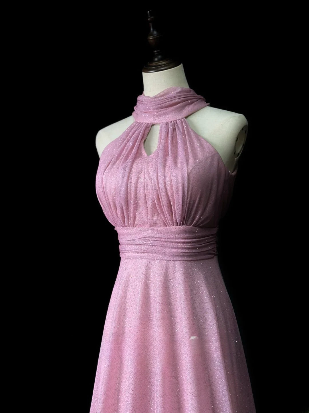 Vintage 1980s Prom Dresses A Line Halter Pink With Bow Evening Dress Formal Outfits RB5924