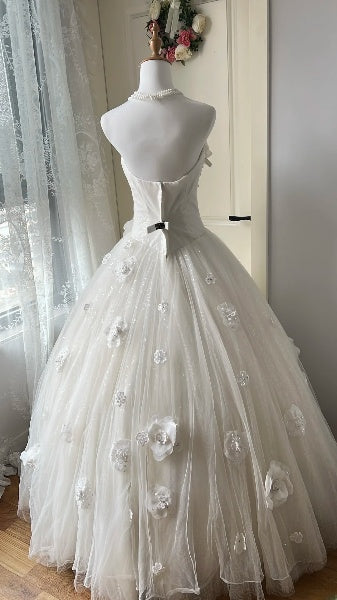Modest Sweet 16 Dress Long Sweetheart White Tulle With 3D Flowers Ball Gown Sweet Sixteen Party Birthday Dresses RC0486