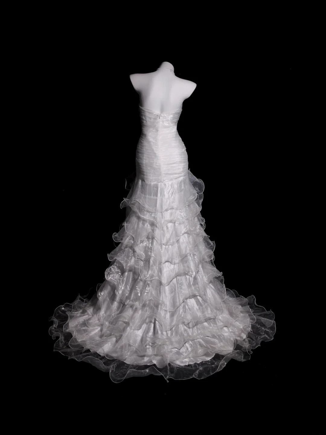 White Prom Dress Mermaid Sweetheart Tulle With Tiered Ruffled Modest Formal Party Gown RB9918