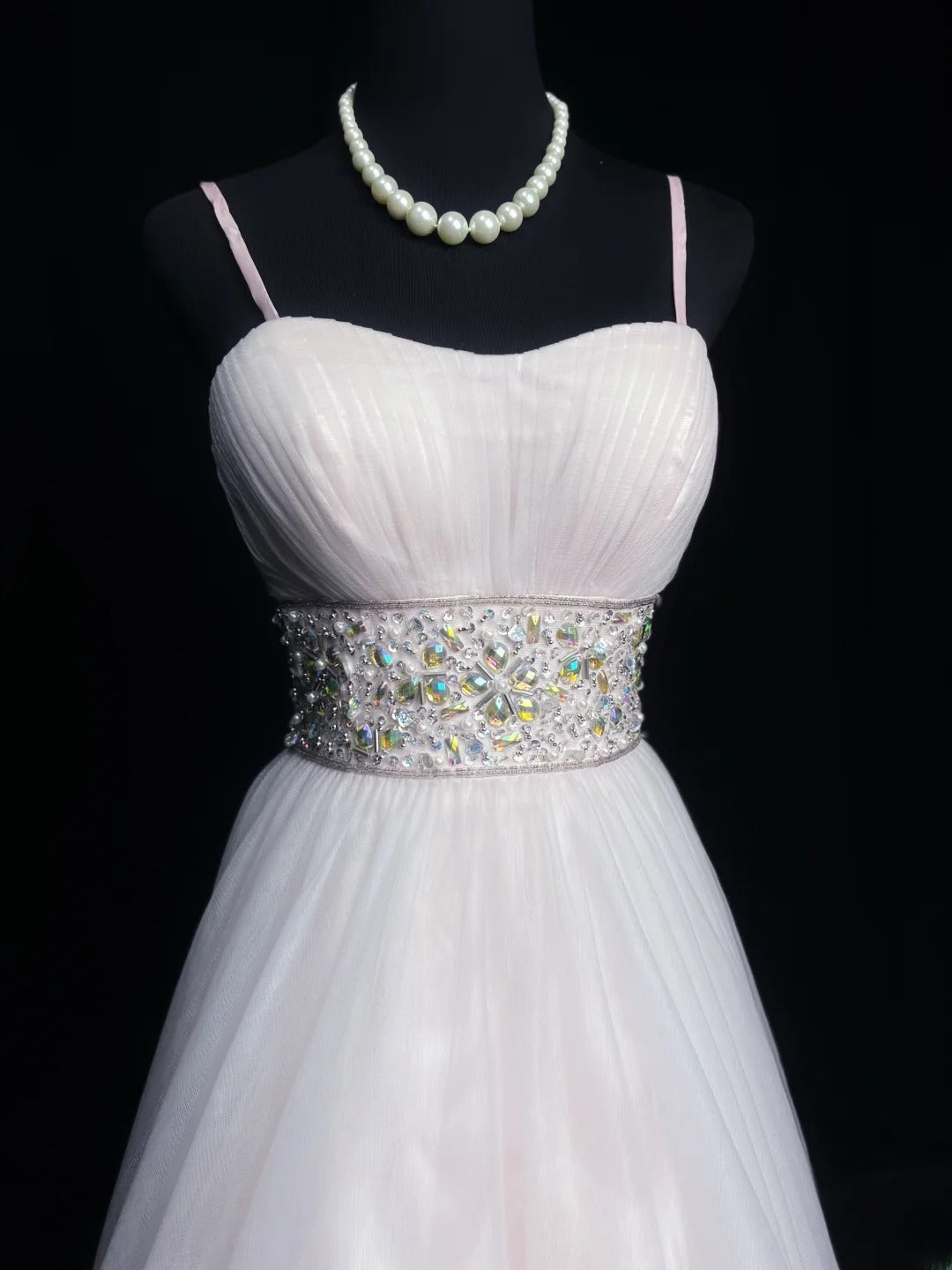 Vintage 70s Prom Dresses A line Spaghetti Strap White Tulle Sleeveless Evening Dress Formal Outfits RB5941