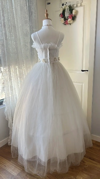 Sweet 15 Quinceanera Dress Ball Gown Spaghetti Straps White With Lace Long 15th Birthday Gown RC0505