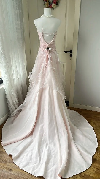 Prom Dress A Line Modest Strapless Long Pink Formal Party Gown For Senior Women RC0508