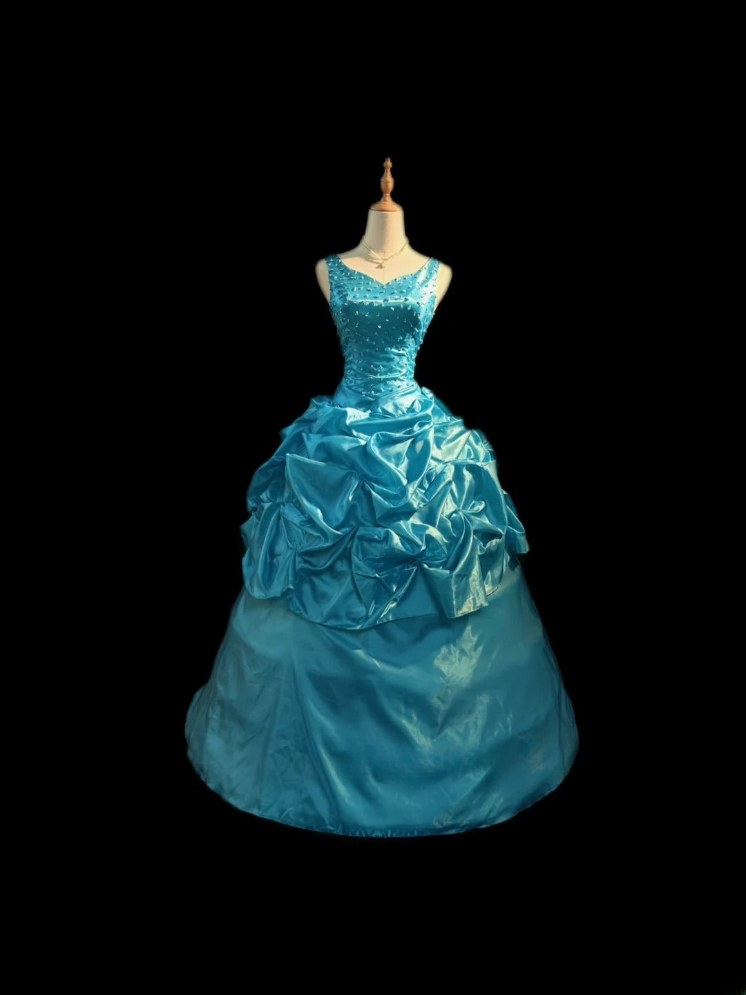 blue sweet sixteen dresses Princess Ball Gown Sweetheart Blue Satin Long With Beading Sweet 16 Dr – RubyFashionDress