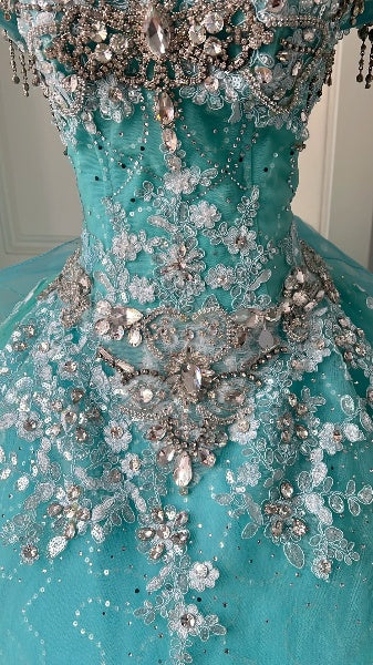 Elegant Sweet 16 Dress Long Off The Shoulder Blue Tulle Ball Gown Sweet Sixteen Party Birthday Dresses RC0520