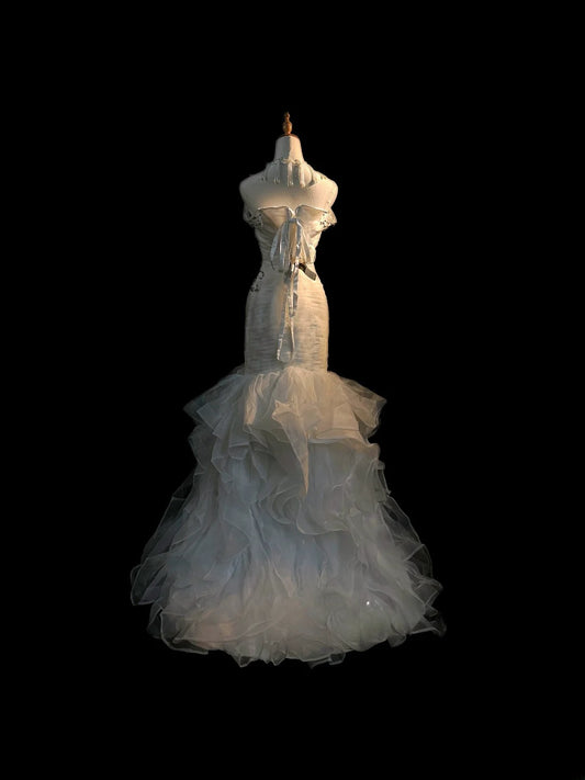 Vintage Princess Wedding Dress Mermaid Sweetheart White With Beading Brides Gown Long Bridal Dress RB5812