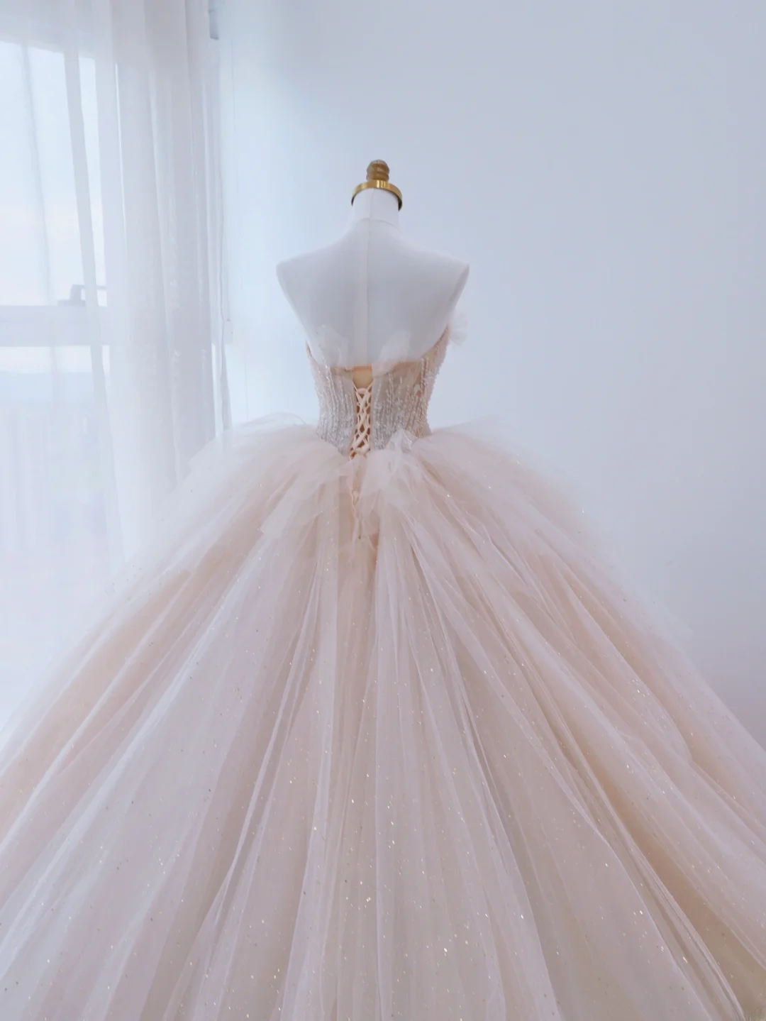 Unique Ball Gown Strapless Light Pink With Multi Layered Beadings Long Quinceanera Dresses Sweet 15 16 Birthday Gown AS166