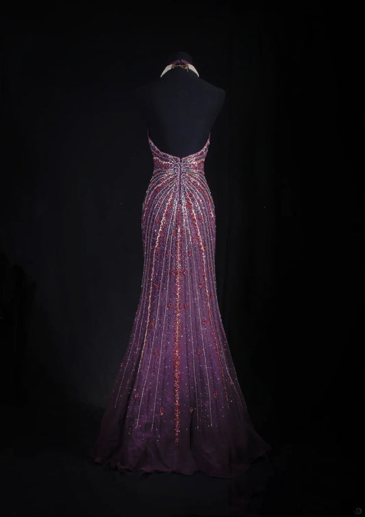 Vintage Prom Dresses Aesthetic Mermaid Halter Purple Semi Formal With Beads Inspo Impress Long Party Formal Gown For Teens High Schools AS166