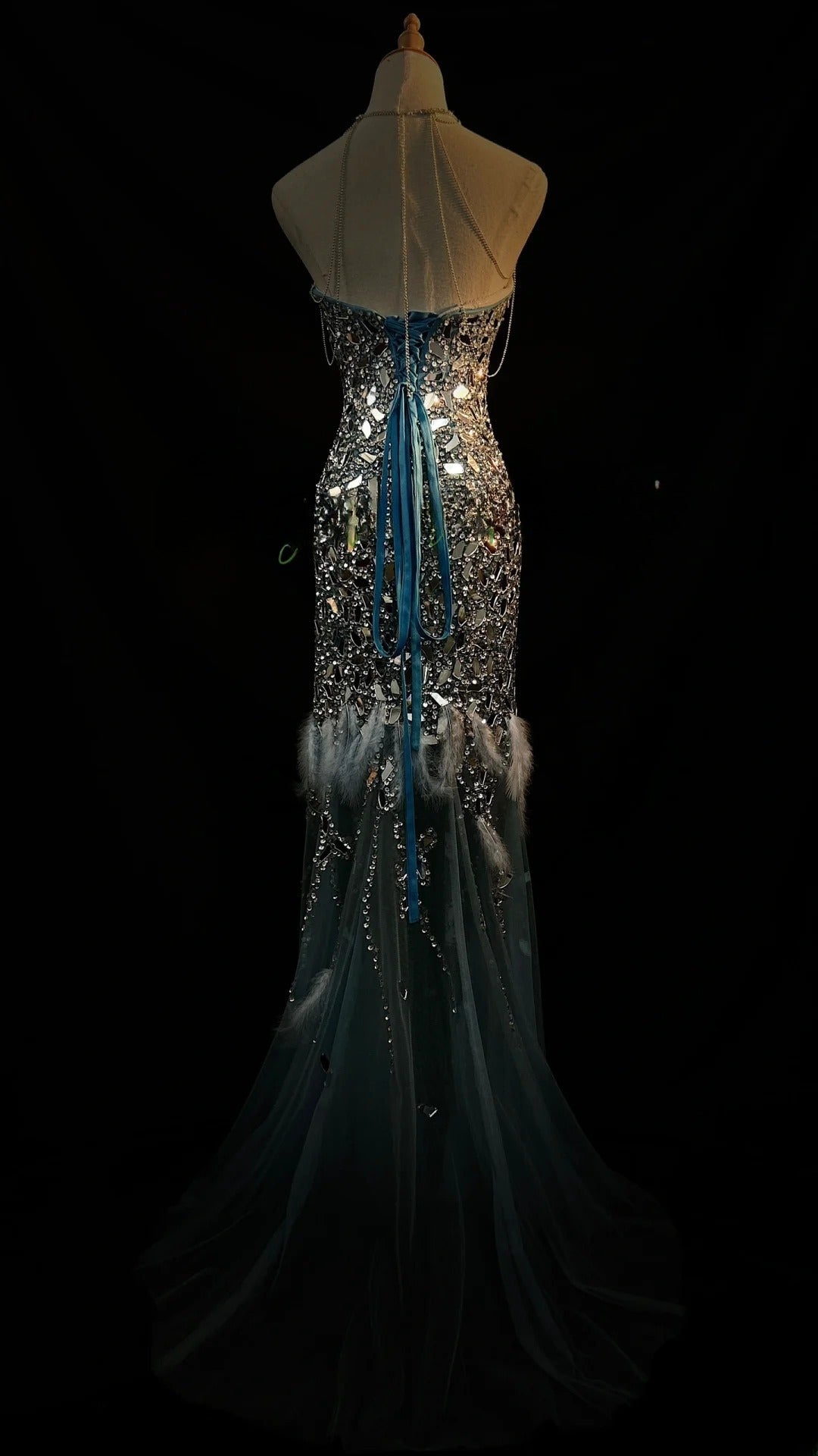 Vintage Prom Dresses Mermaid Sweetheart Light Sky Blue With Crystals Sleeveless Long Evening Formal Outfits RB3603