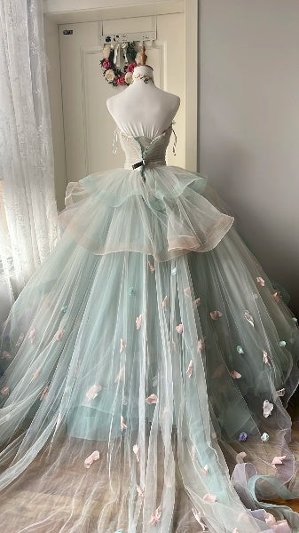Elegant Sweet 16 Dress Long Sweetheart Sage Green Tulle Beading Ball Gown Sweet Sixteen Party Birthday Dresses RC0545
