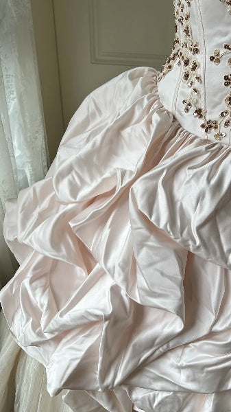 Sweet 15 Quinceanera Dress Ball Gown Spaghetti Straps PinkWith Ruffled Beading Long 15th Birthday Gown RC0550