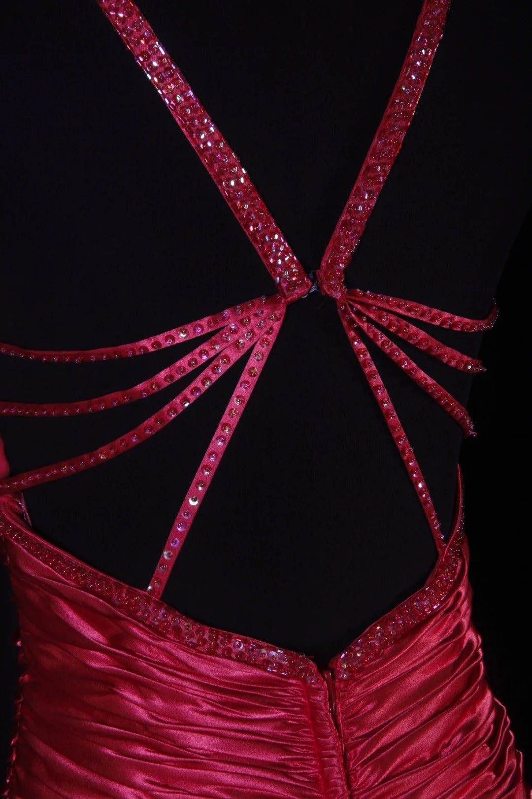 Vintage 80s Mermaid Halter Red Satin Prom Dress Long Party Gowns Evening Dresses AS194