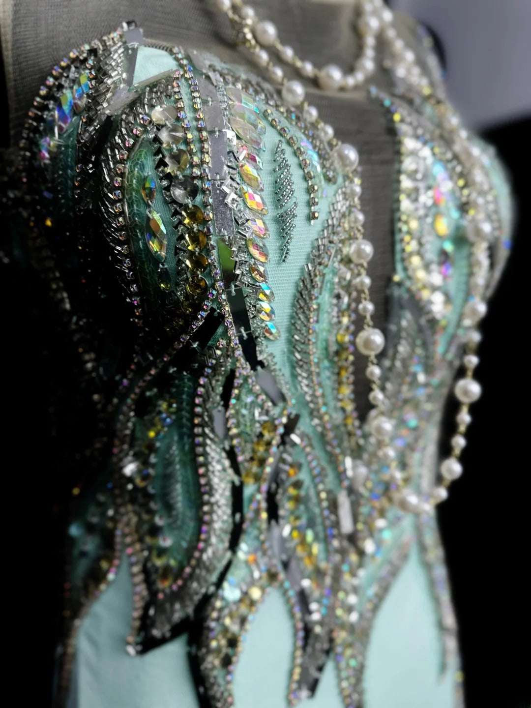 Vintage 80s Prom Dresses Mermaid Scoop Mint Green Satin With Beads Slit Long Party Gown Formal Outfits RB5997