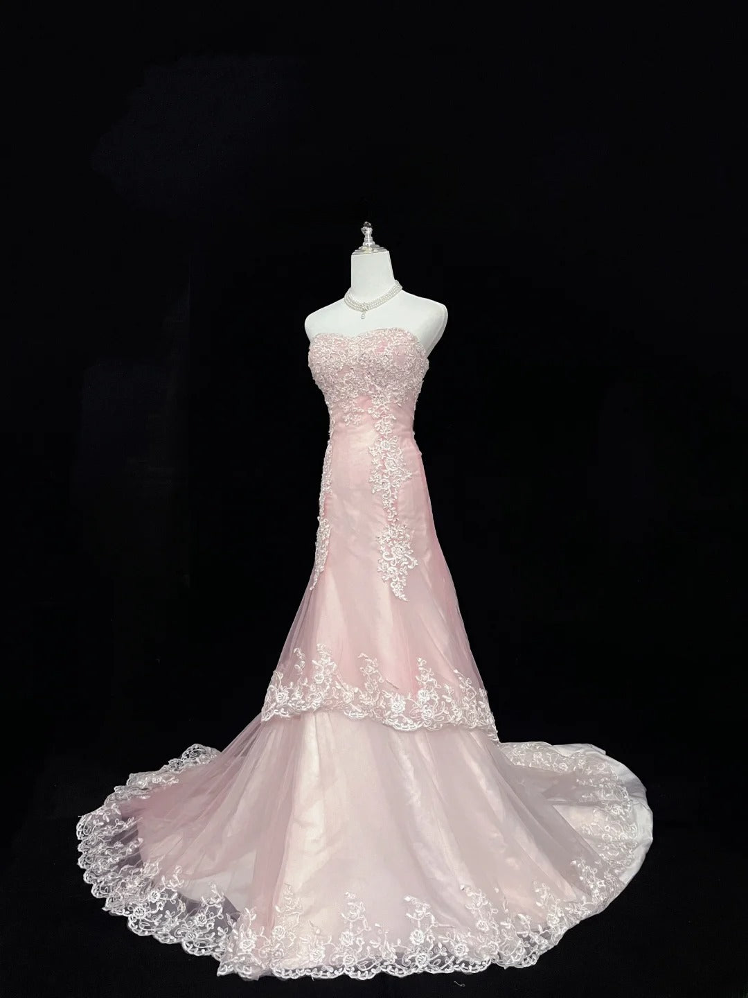 Beautiful Mermaid Sweetheart Pink Tulle With Appliqued Lace Prom Dress Formal Outfits Party Dresses RB7596