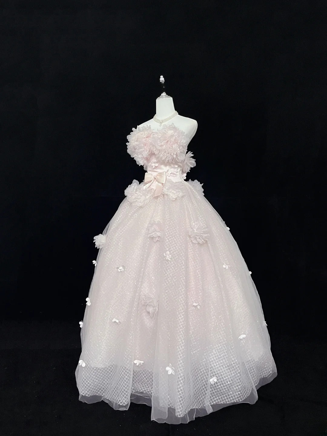 Pretty Ball Gowns Sweetheart Pink With Flowers Long Prom Dress Puffy Sweet 16 Sixteen Outfit Vestido de 15 RB7603