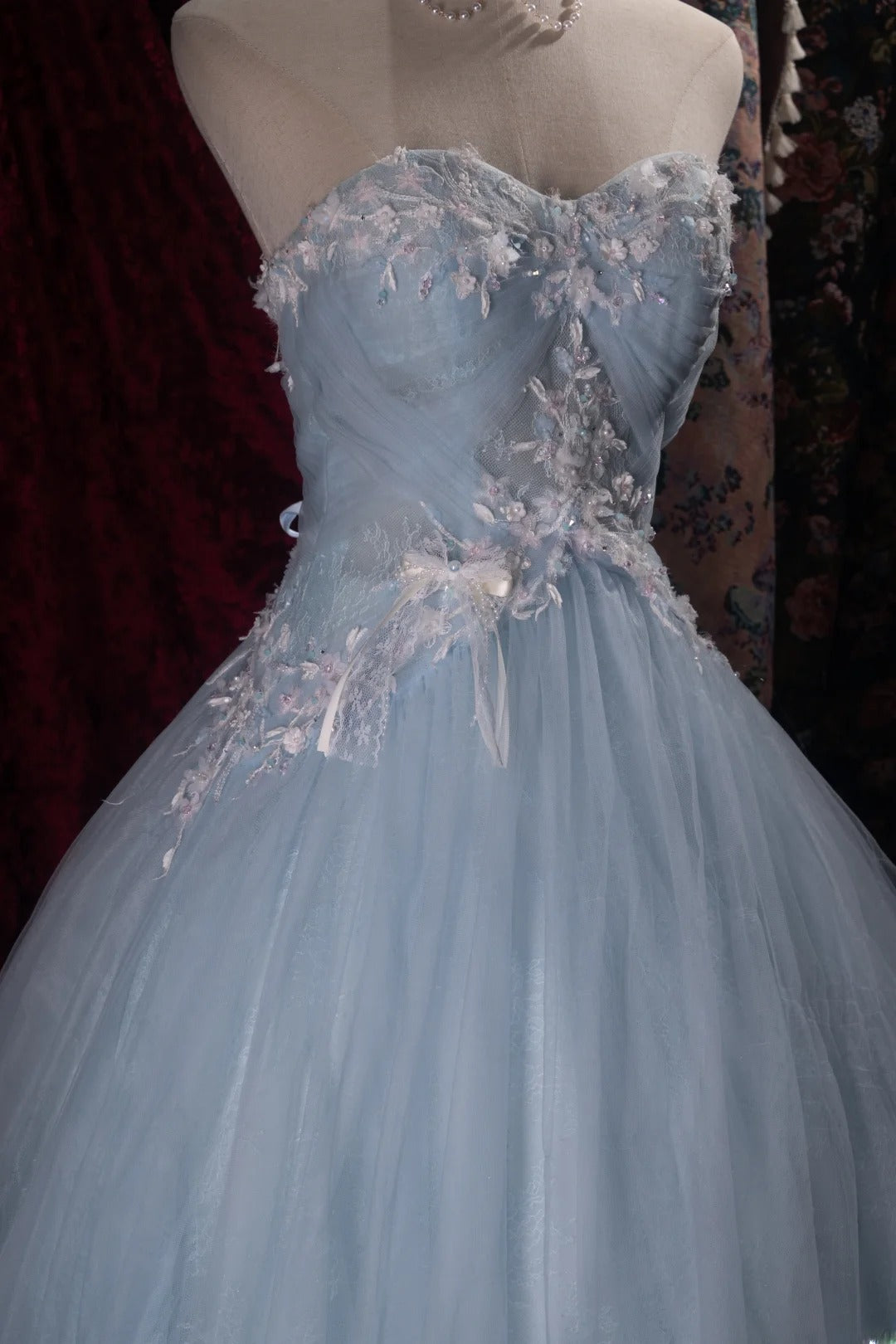 Cute Ball Gown Formal Events Sweetheart Light Sky Blue Tulle With Appliqued Quince Dress Quinceanera Dresses Birthday Outfits RB8481