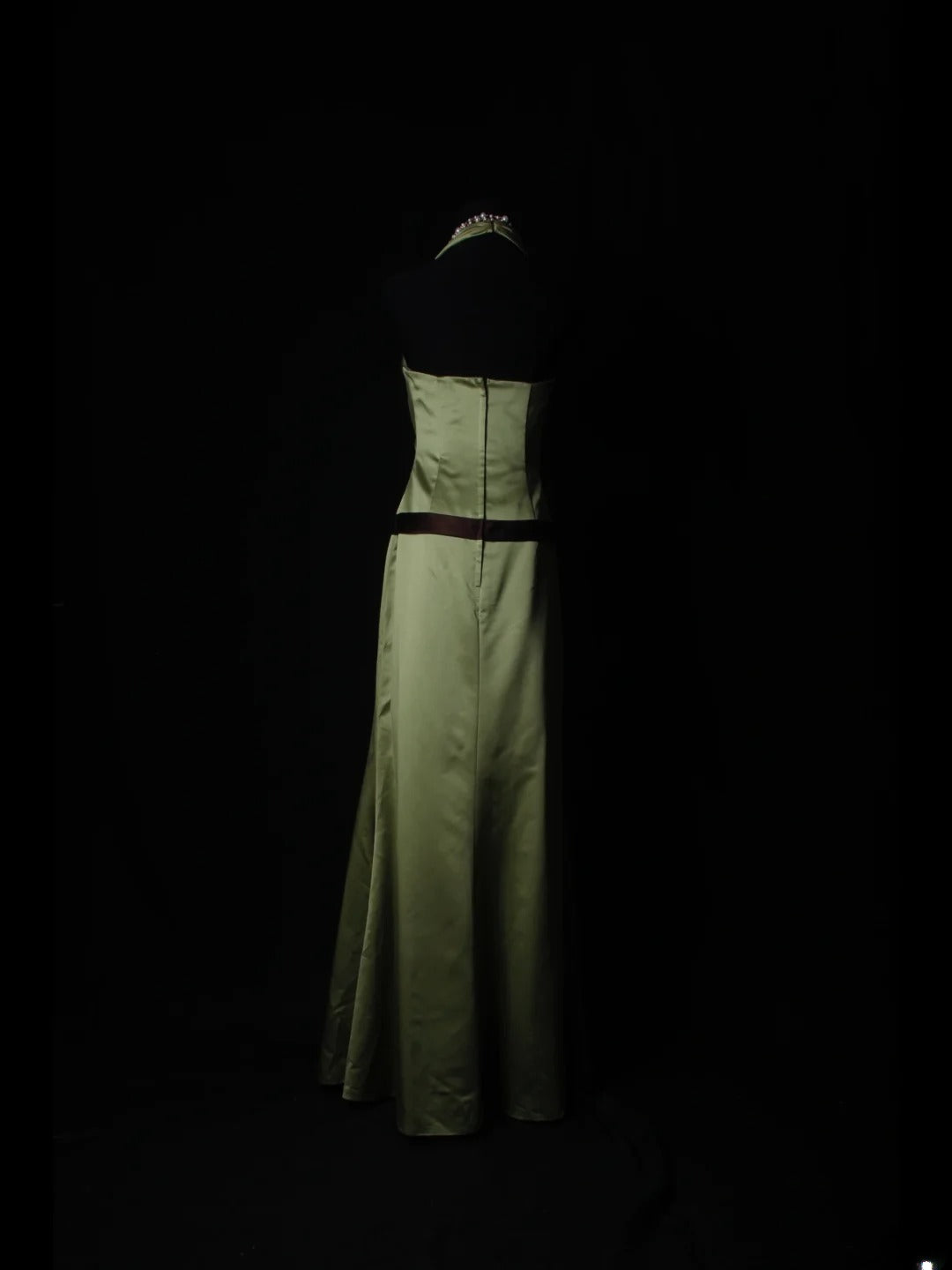 Vintage A line V Neck Green Satin With Pleated Long Bridesmaid Dresses AS225