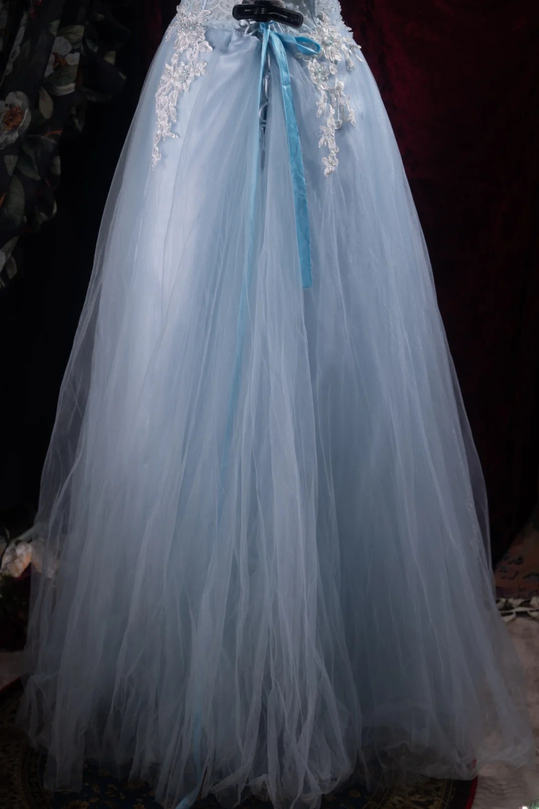 Modest A line Off The Shoulder Light Sky Blue Tulle With Appliqued High School Dances Prom Dresses Formal Outfits Evening Gown RB8504