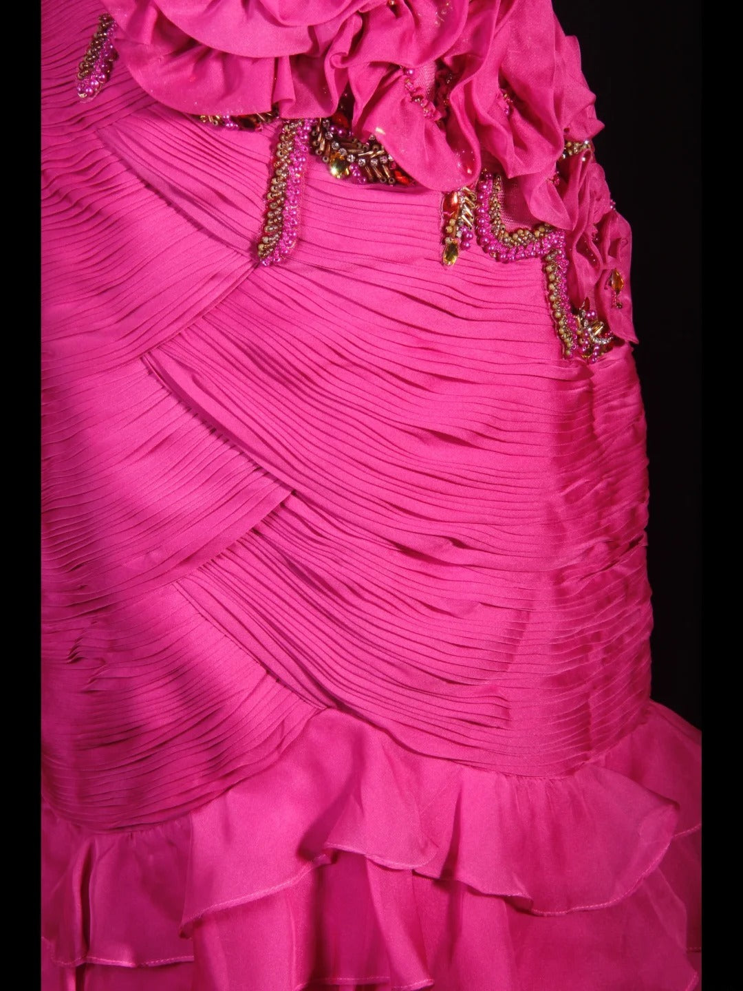Classy Prom Dresses 1950s Mermaid Spaghetti Straps Chiffon Hot Pink Layered Beaded Long Parties Gowns Evening Dress AS237