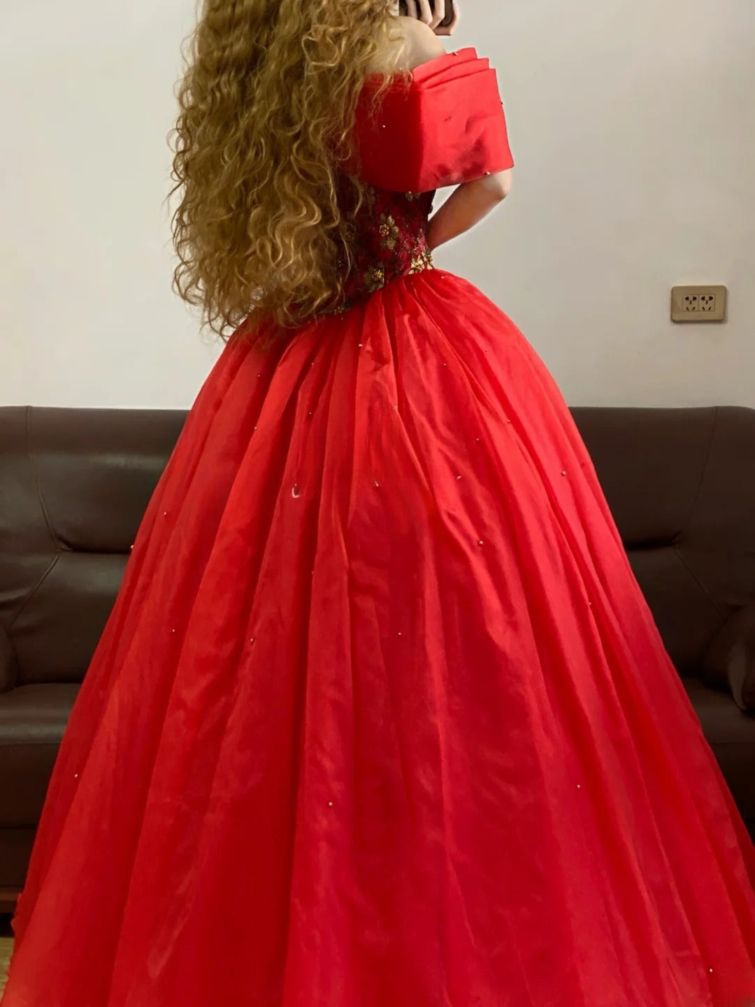 Quinceanera Dress Off Shoulder With Sleeves Red Ball Gown Sweet 15 Gown RB9166