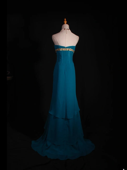 Vintage Mermaid Strapless Blue Chiffon Long Formal Old 1950s Prom Dresses Night Outfits Party Gowns AS251