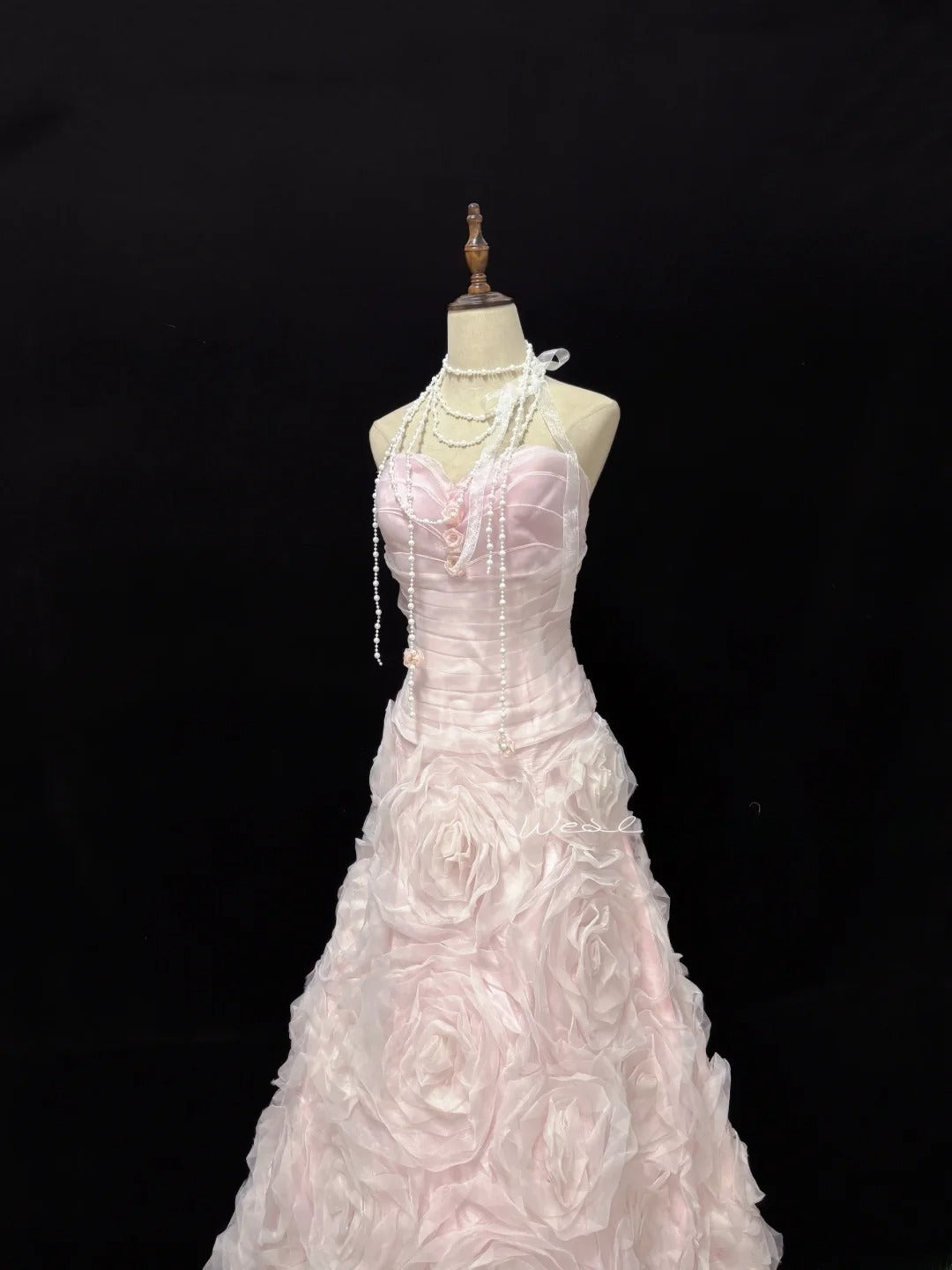 Modest Mermaid Sweetheart Pink With 3D Flowers Long Prom Dress Formal Outfits Evening Night Dresses RB7654