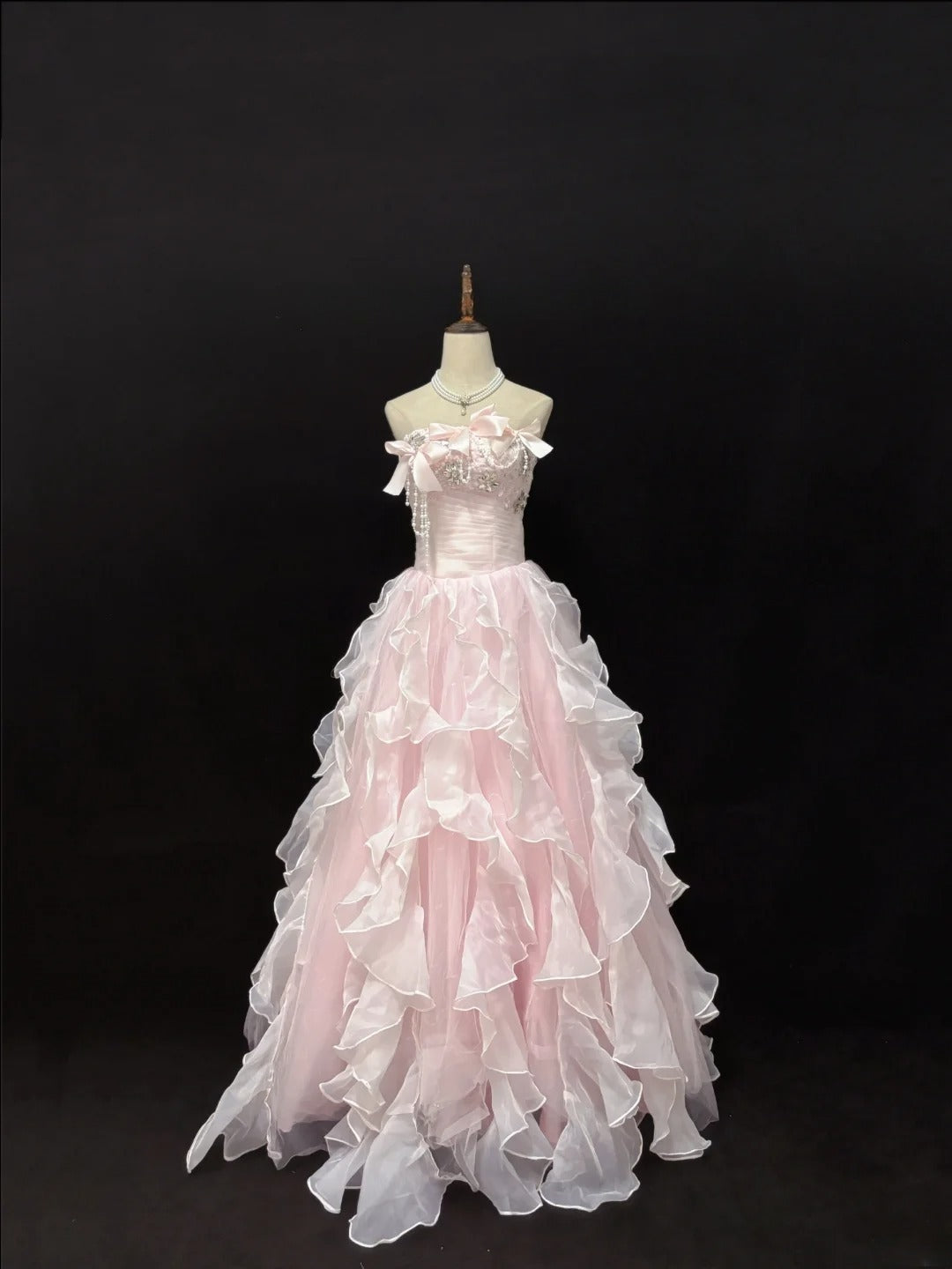 Classy Ball Gowns Strapless Light Pink Poofy Long With Tiered Layers Bow Quince Dress Sweet 16 inspo Quinceanera Dresses Vestidos De 15 anos RB7664