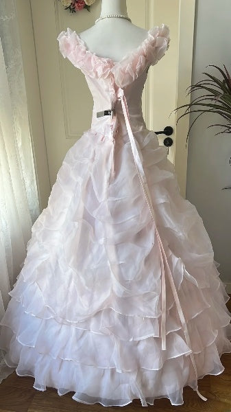 Sweet 15 Quinceanera Dress Ball Gown Square Neck Pink With Tiered Layers Long 15th Birthday Outfits RC0604