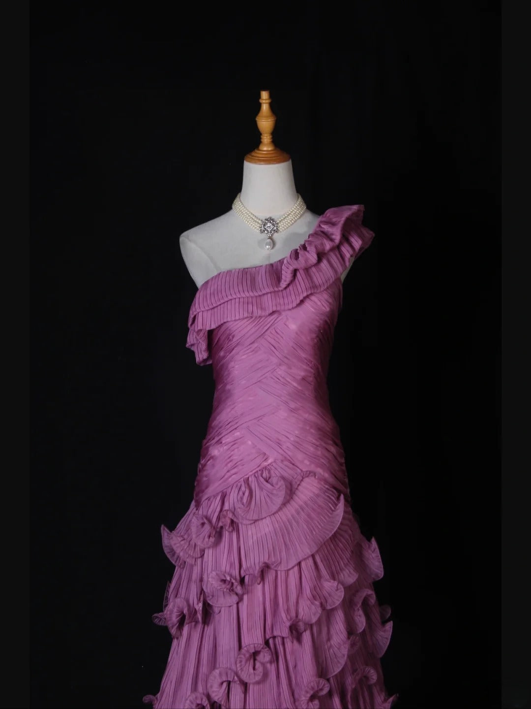 Vintage Mermaid One Shoulder Pink Tiered Layers Bodice Long Prom Dresses Impress 18th Birthday Outfits Prom Gown AS268