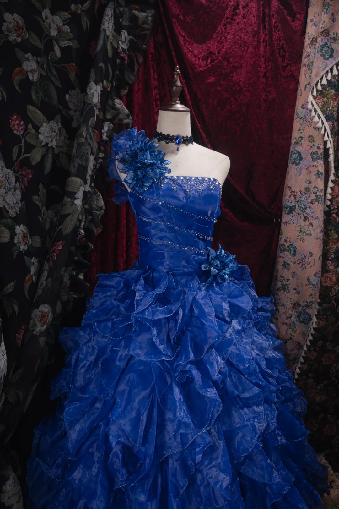 Cute Ball Gown Formal Events One Shoulder Royal Blue Organza With Tiered Quince Dress Quinceanera Dresses Birthday Outfits RB8525
