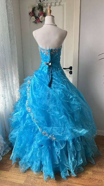 Cute Sweet 16 Dress Long Sweetheart Blue With Beading Ball Gown Sweet Sixteen Party Birthday Dresses RC0620