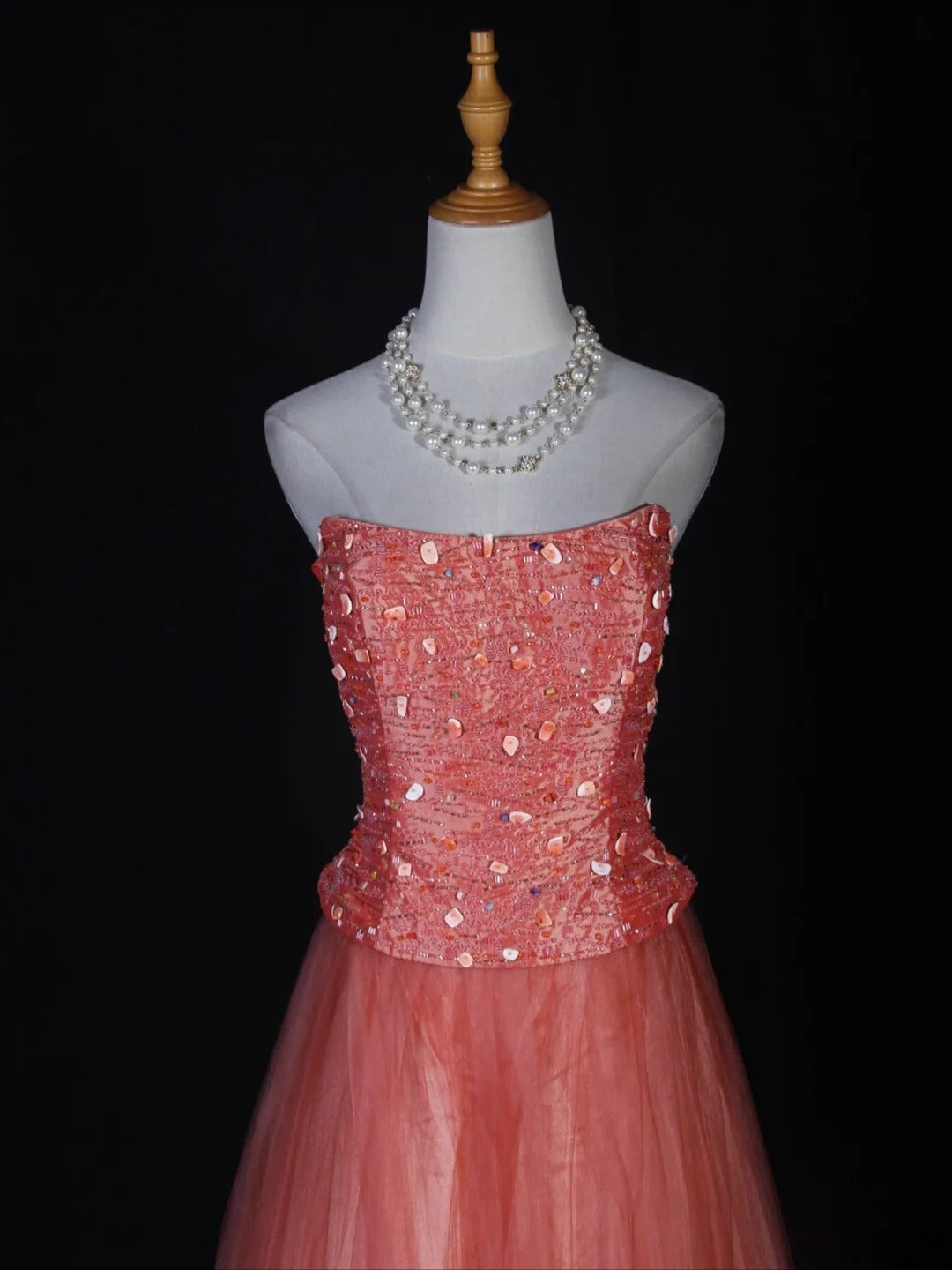 Vintage A line Strapless Pink Tulle With Beads Bodice Long Prom Dresses Impress 20th Birthday Outfits Formal Gown AS284