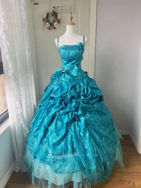 Cute Sweet 16 Dress Long Spaghetti Straps Blue With Ruffled Ball Gown Sweet Sixteen Party Birthday Dresses RC0623