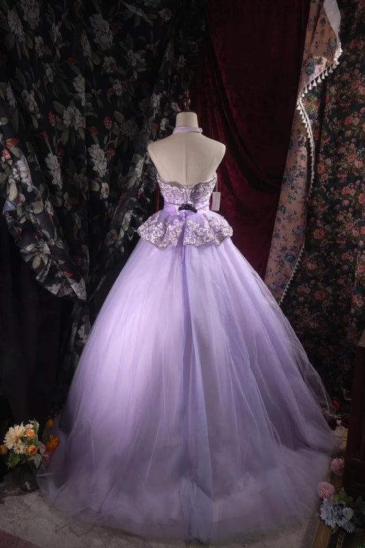 Cute Ball Gown Formal Events Strapless Lilac Tulle With Appliqued Quince Dress Quinceanera Dresses Birthday Outfits RB8531