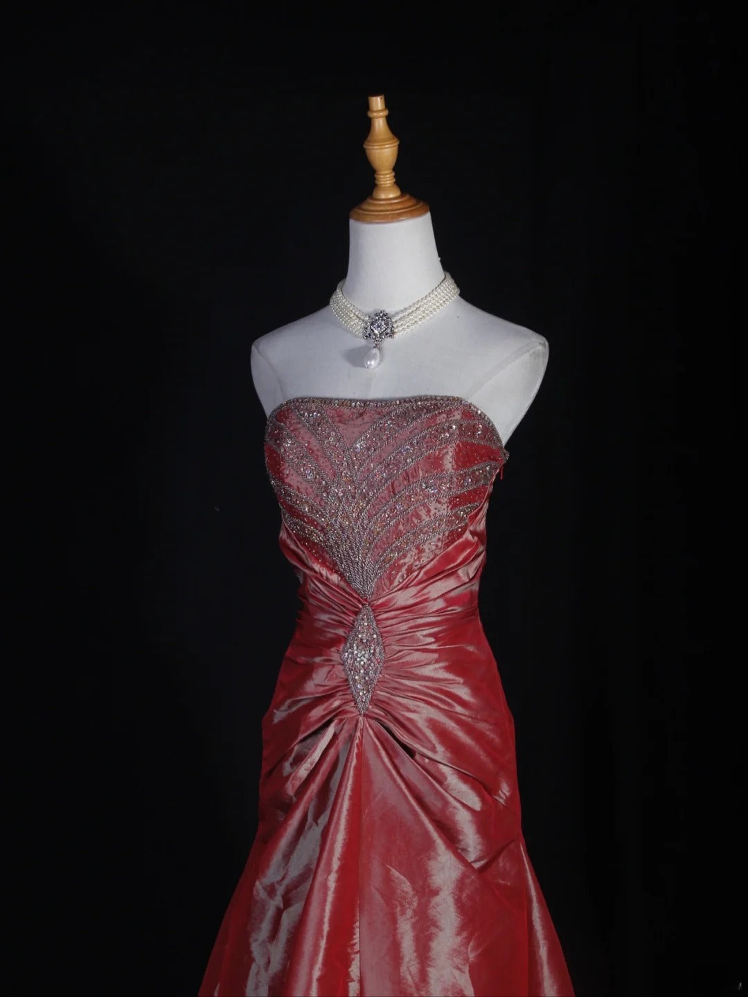 Retro 1960s Mermaid Strapless Pink Taffeta With Silver Beads Bodice Long Prom Dresses Inspo 22th Birthday Outfit Formal Gown AS299