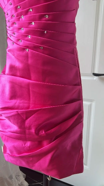 Hoco Dress Sheath Strapless Hot Pink Satin Short Homecoming 17th Birthday Party Dress RC0635