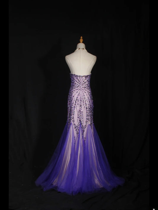 Vintage 70s Mermaid Sweetheart Lilac Beaded Bodice Tulle Plus Size Long Prom Dresses Impress 21th Birthday Outfits Prom Gown AS313