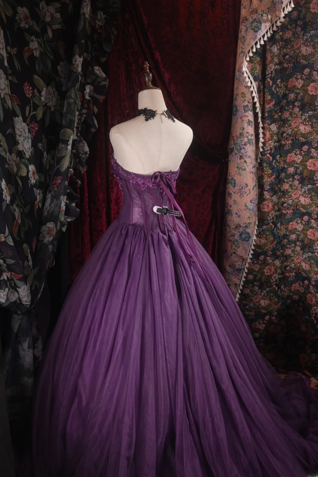 Cute Ball Gown Formal Events Strapless Purple Tulle With Appliqued Quince Dress Quinceanera Dresses Birthday Outfits RB8550