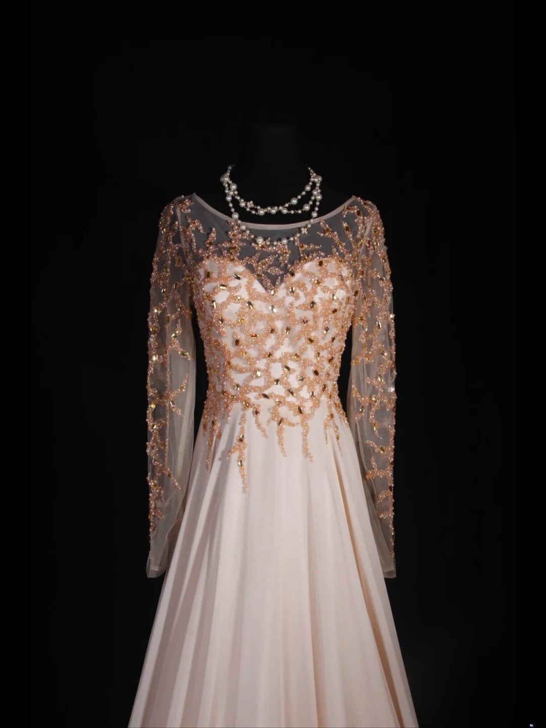 Retro 80s A line Scoop Neck Long Sleeves Blush Pink Chiffon With Beads Prom Dresses Inspo 22th Birthday Outfit Formal Gown AS323