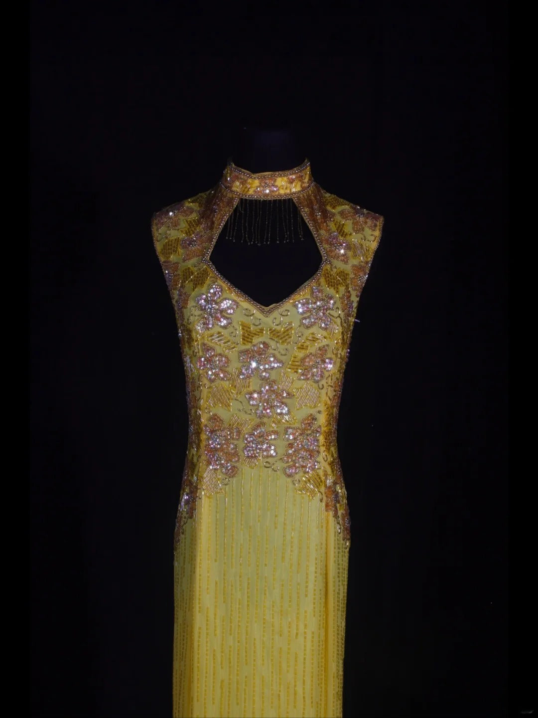Retro 60s Sheath High Neck Yellow Chiffon With Gem Beads Prom Dresses Inspo 22th Birthday Outfit Formal Gown AS330