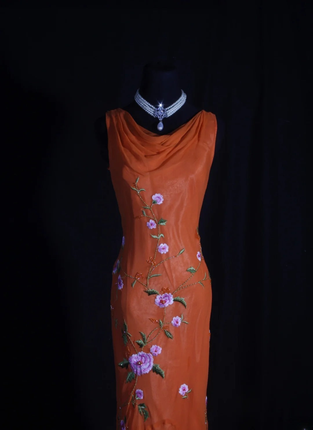 Retro 60s Mermaid Cowl Organge Chiffon With Embroidery Beads Prom Dresses Inspo 22th Birthday Outfit Formal Gown AS337