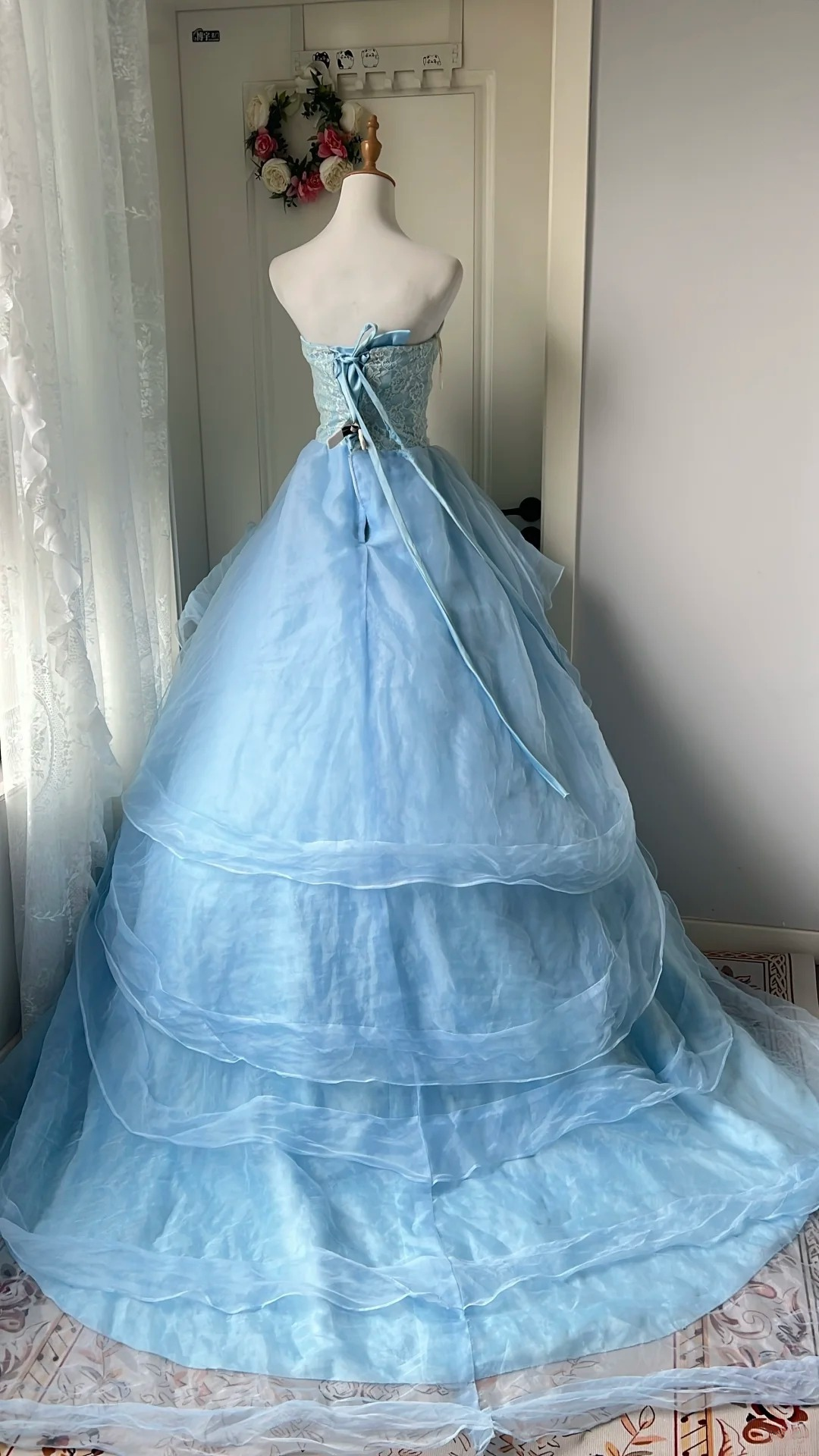 Sweet 15 Quinceanera Dress Ball Gown Sweetheart Blue Tulle With Tiered Tiered Long 16th Birthday Outfits RC0664