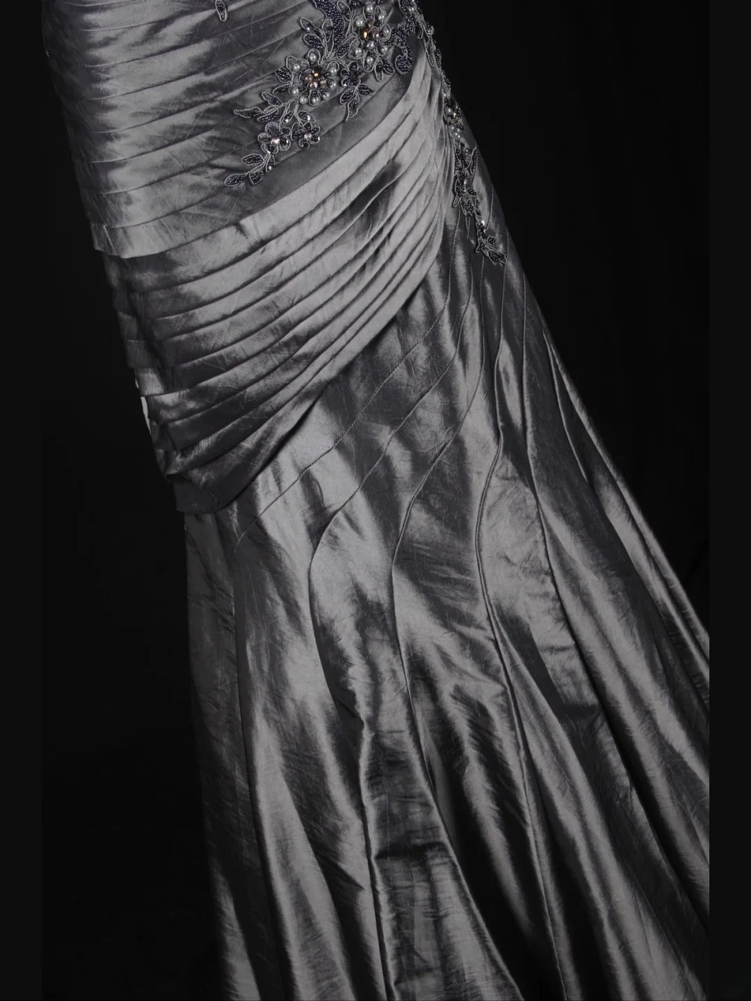 Vintage Mermaid One Shoulder Gray 1970s With Appliqued Beads Bodice Long Prom Dresses Inspo 19th Birthday Outfit Formal Gown AS344
