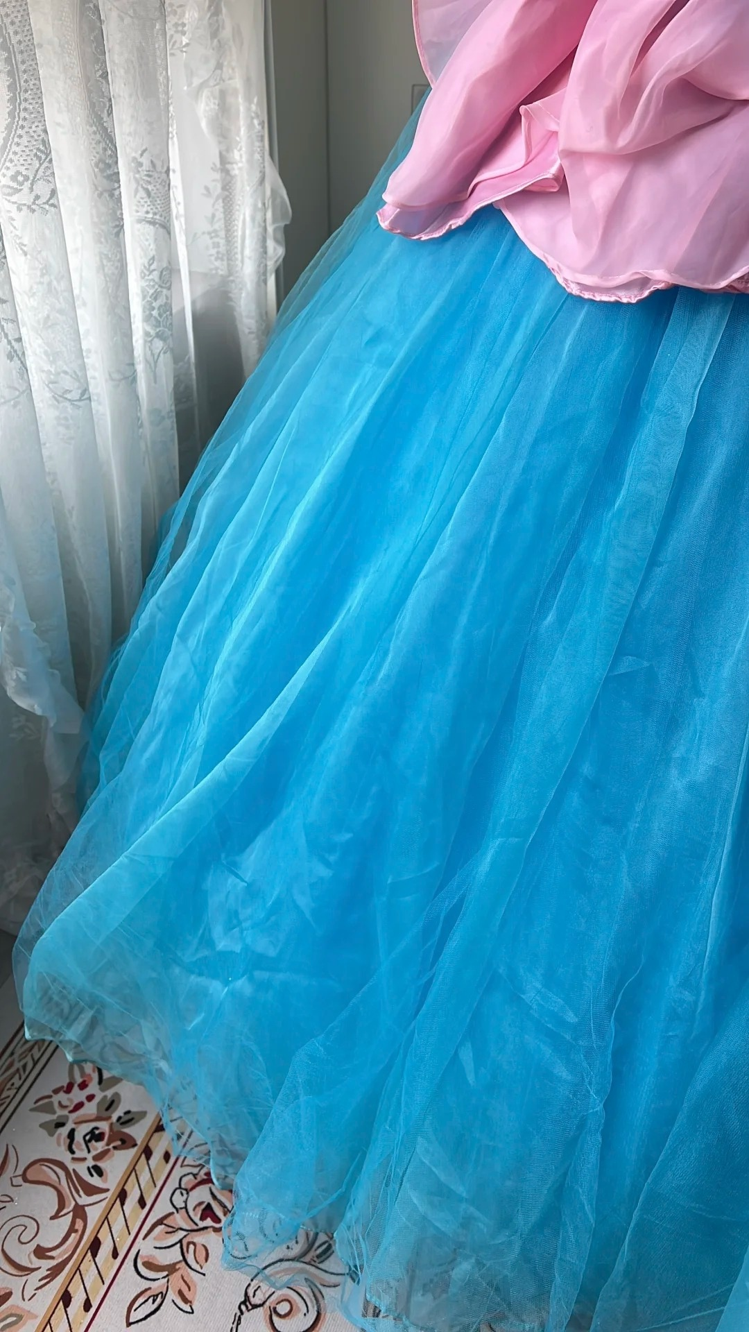 Cute Sweet 16 Dress Long Strapless Blue With Bow-knot Floral Tulle Ball Gown Sweet Sixteen Party Birthday Dresses RC0682